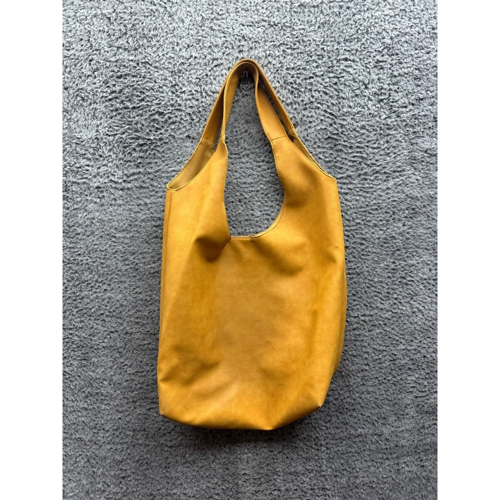 Rode Sko Womens Leather Shopping Shoulder Tote Bag Mustard Yellow 20" x 18"